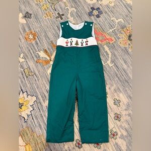 Sugar Plum Smocks green smocked longall romper Boys Nutcracker Christmas 3T
